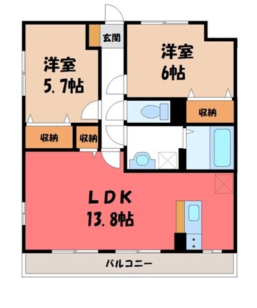 東武宇都宮駅 バス6分  宇大付属学校園入口下車：停歩5分 3階の物件間取画像